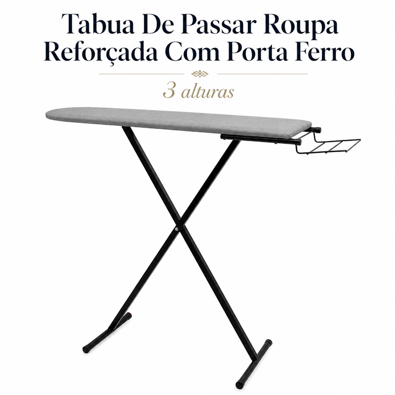 Tabua De Passar Roupa Reforçada Com Porta-Ferro