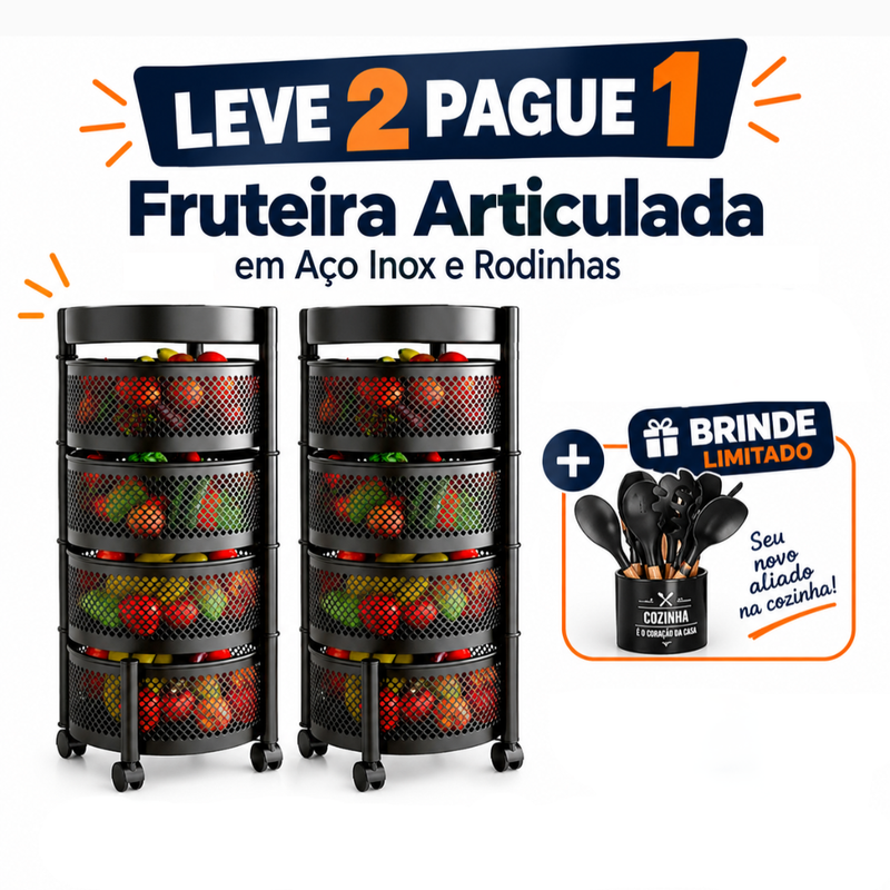 [Leve 2 Pague 1] Fruteira Articulada de 4 Andares em Aço Inox e Rodinhas